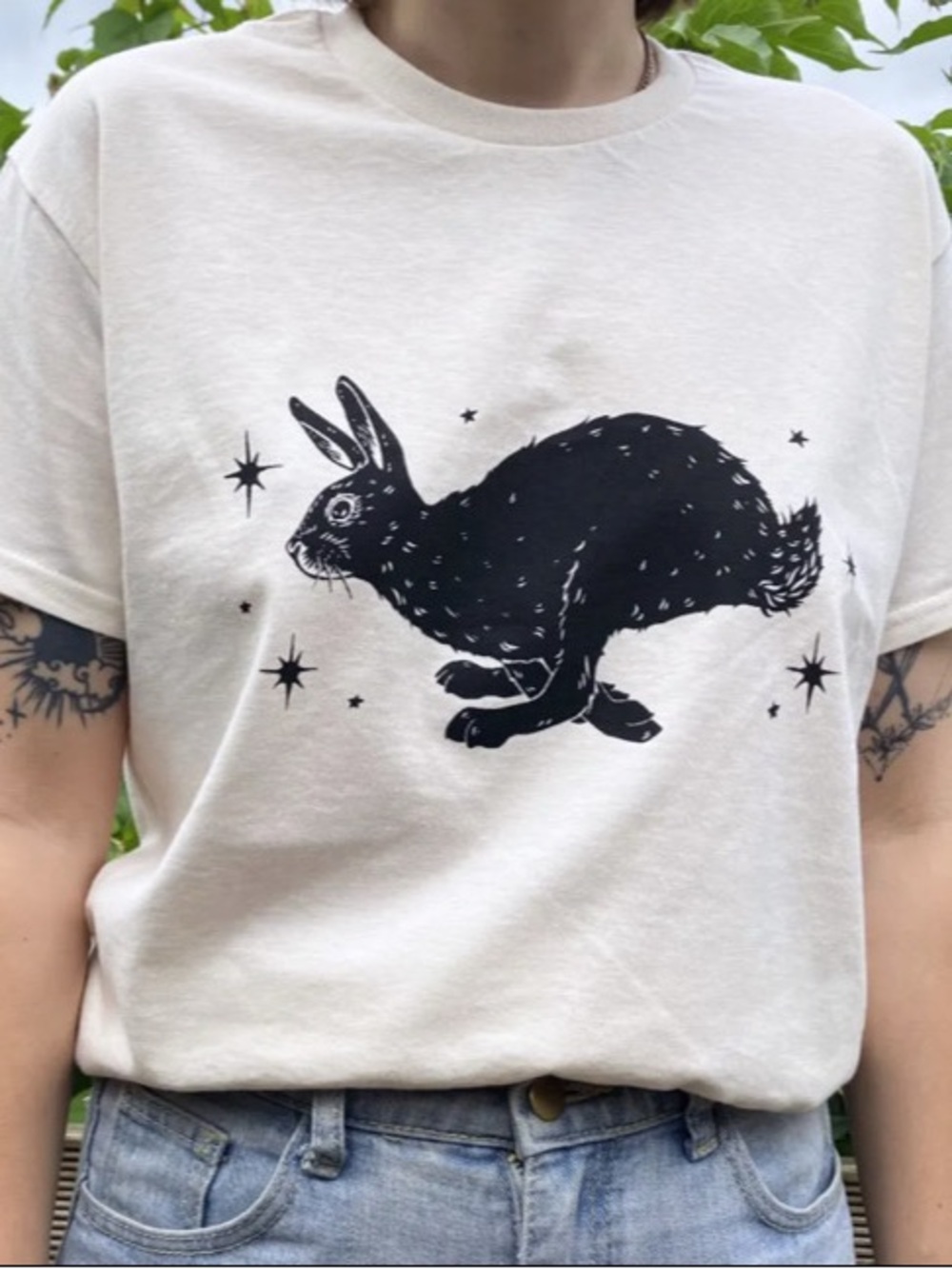 Gildan Cream Tee with Black Rabbit Graphic